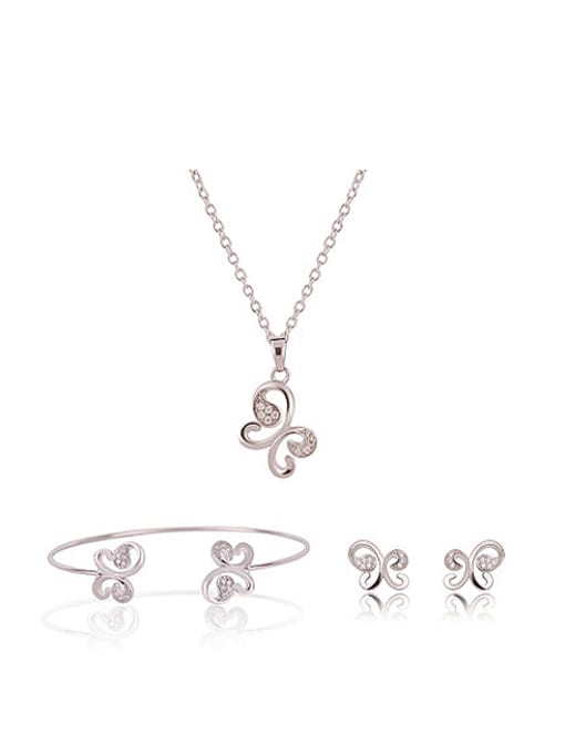 BESTIE Alloy White Gold Plated Simple style Rhinestone Butterfly Three Pieces Jewelry Set 0