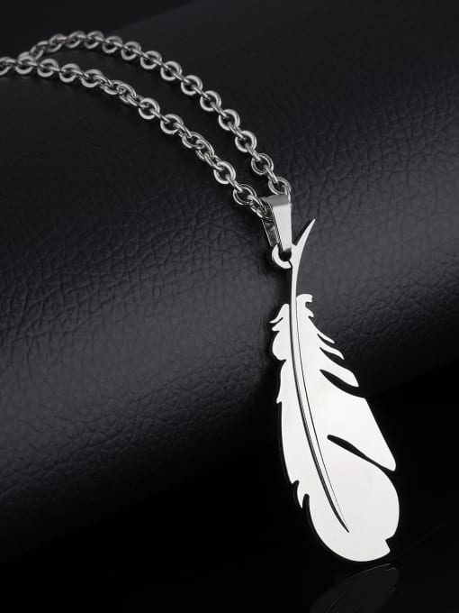 Open Sky Simple Feather Titanium Smooth Necklace 1
