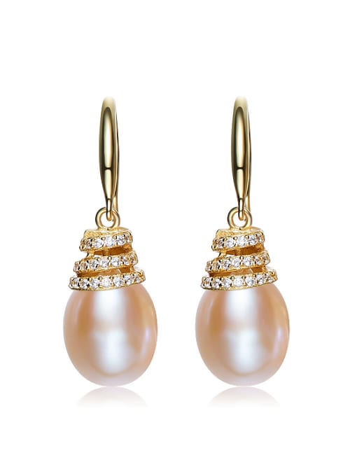 Yellow Elegant Freshwater Pearl Cubic Zirconias 925 Silver Earrings