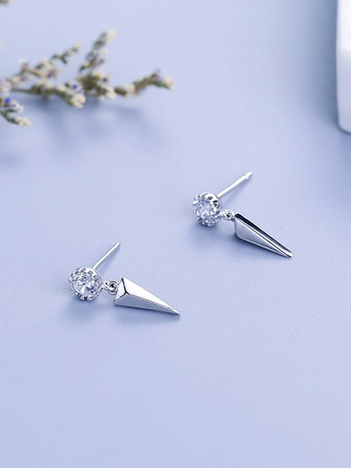 One Silver Women Elegant Triangle Zircon Earrings 0