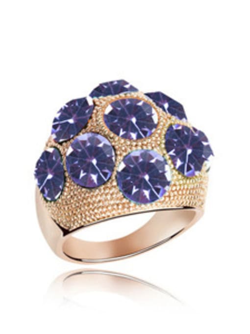 purple Exaggerated Cubic austrian Crystals Rose Gold Ring