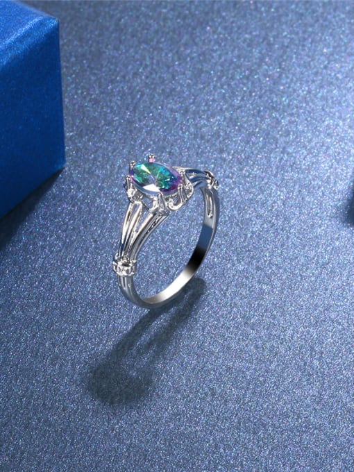 Platinum Exquisite Multi-color Glass Bead Platinum Plated Ring