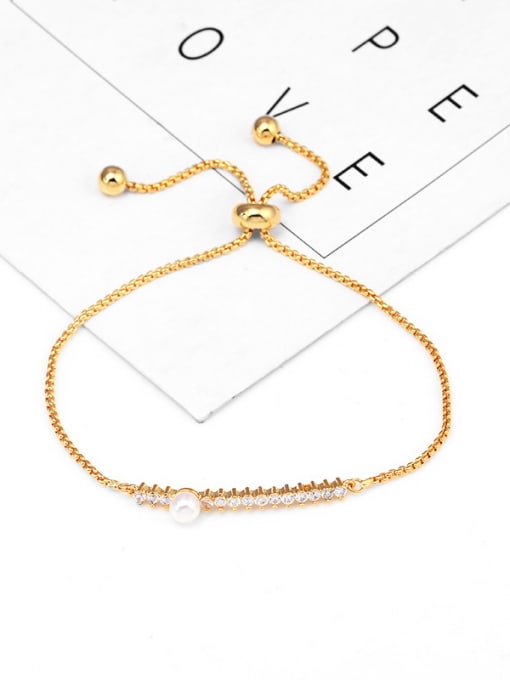 Champagne gold Copper With  Cubic Zirconia Simplistic Geometric adjustable  Bracelets