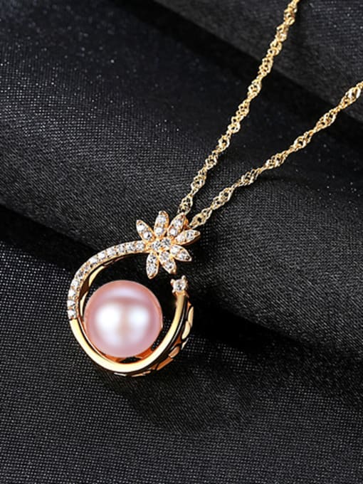 Purple 18K-gold Pure Silver AAA zircon  Natural Freshwater Pearl Pendant Necklace