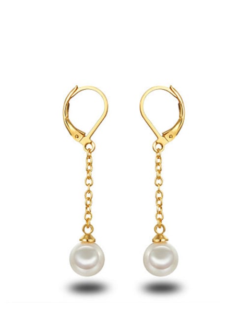 white Temperament 18K Gold Plated Artificial Pearl Drop Earrings