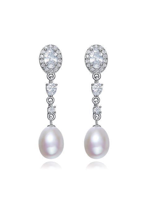White Fashion Freshwater Pearl Zircon Silver Stud Earrings
