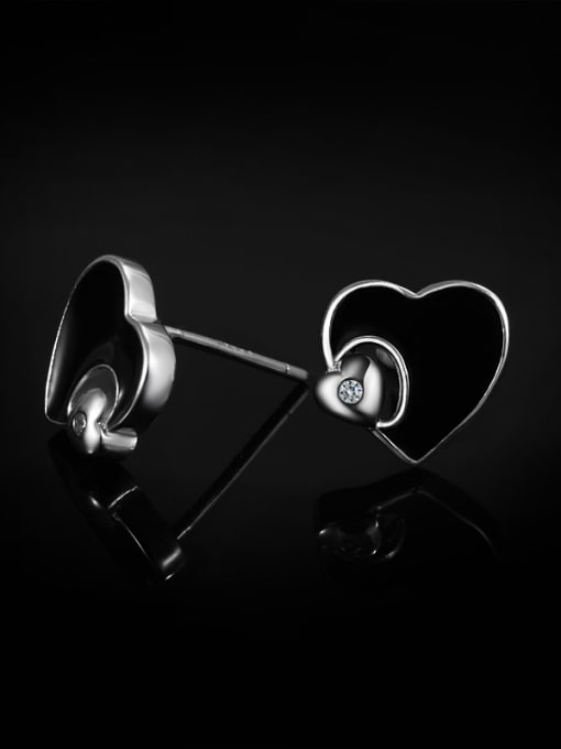 SANTIAGO Tiny Black Heart Tiny Zirconias 925 Silver Stud Earrings 2