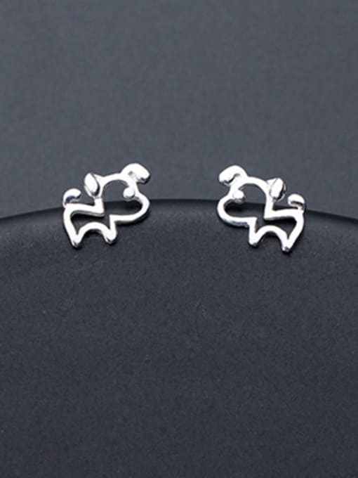 white Lovely Hollow Dog Shaped S925 Silver Stud Earrings