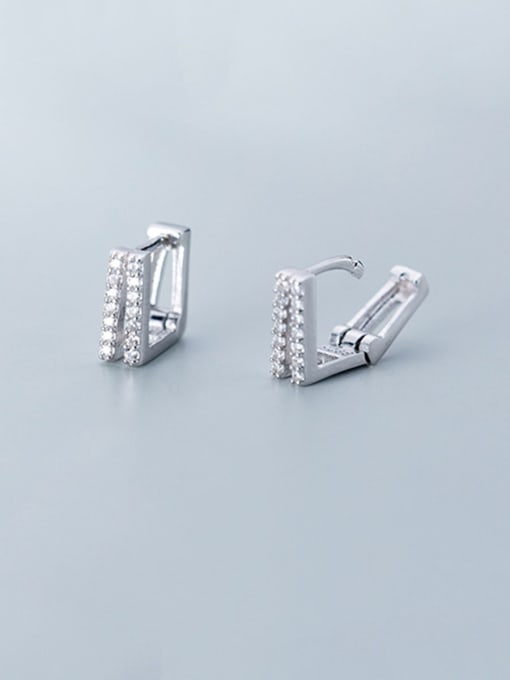 Rosh 925 Sterling Silver With Cubic Zirconia Simplistic Geometric Clip On Earrings 3