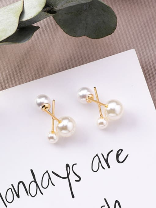 white Alloy With Gold Plated Fashion Ball  Imitation Pearl Stud Earrings