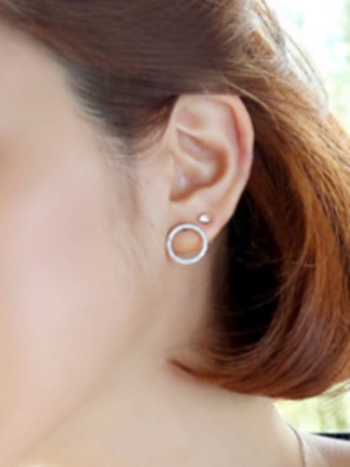 DAKA Simple Tiny Zircon-studded Hollow Round Silver Stud Earrings 1