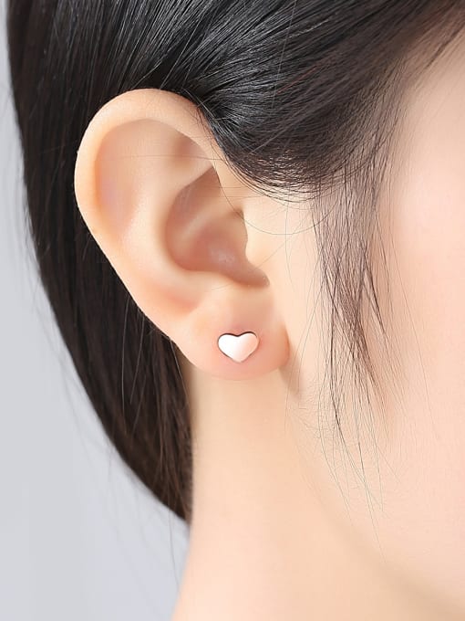 CCUI 925 Sterling Silver With Rose Gold Plated Simplistic Heart Stud Earrings 1