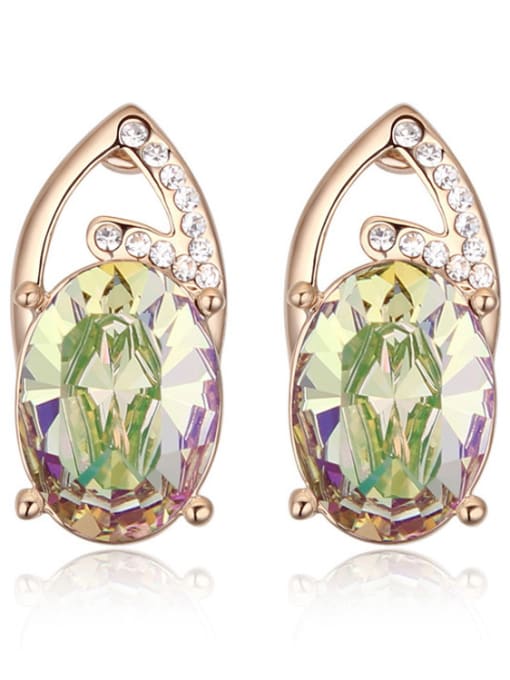 green Personalized Oval austrian Crystal-accented Alloy Stud Earrings