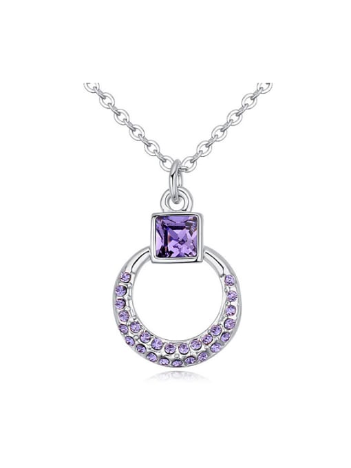 QIANZI Simple Square Cubic austrian Crystals Hollow Round Alloy Necklace