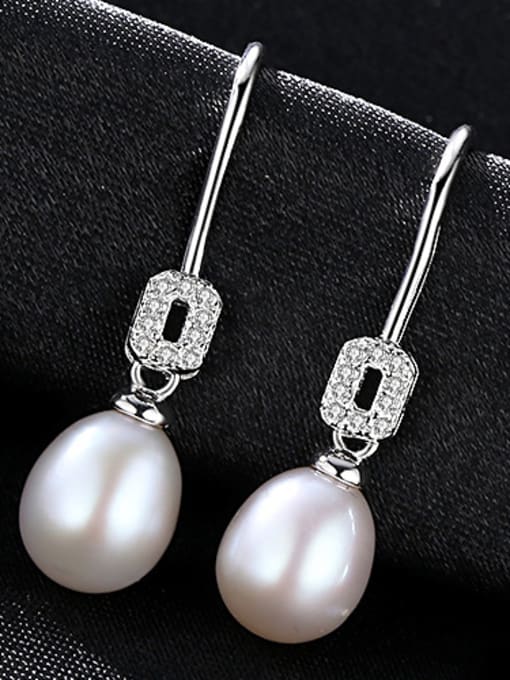 White Pure Silver Natural Freshwater Pearl Ear Hook Earrings