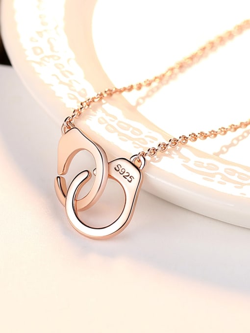 CCUI 925 Sterling Silver With Rose Gold Plated Simplistic Round Interlocking  Necklaces 2