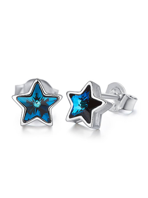 Blue Tiny Star austrian Crystal 925 Silver Stud Earrings