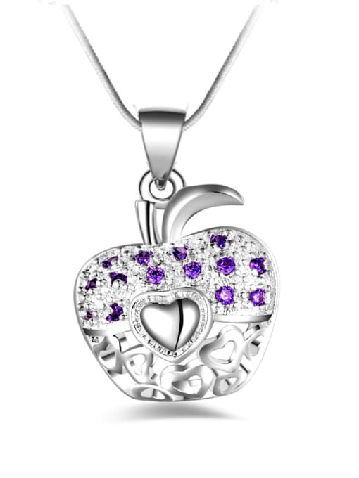 Purple Personalized Shiny Zirconias Apple Pendant Copper Necklace
