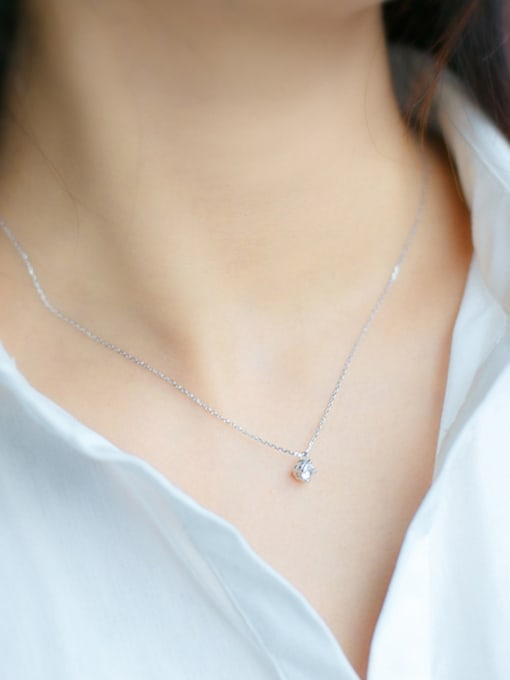 Rosh S925 Silver Single Diamond Sweet Short Necklace 1