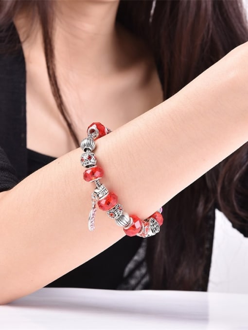 Silvery Fashionable Red Moon Shaped Glass Stone Bracelet
