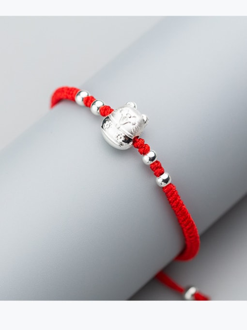 Rosh Sterling silver Lucky Cat hand-woven red thread bracelet 1