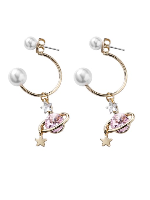 A Pink Alloy With Imitation Gold Plated Fashion Planet Drop Earrings