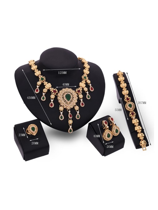 BESTIE Alloy Imitation-gold Plated Vintage style Water Drop shaped Gemstones Flower Four Pieces Jewelry Set 2