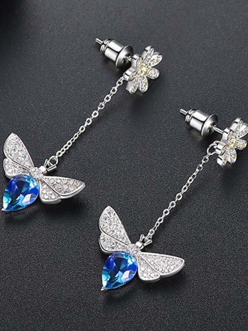 Blue-t04h25 Copper With Cubic Zirconia  Delicate Butterfly Stud Earrings