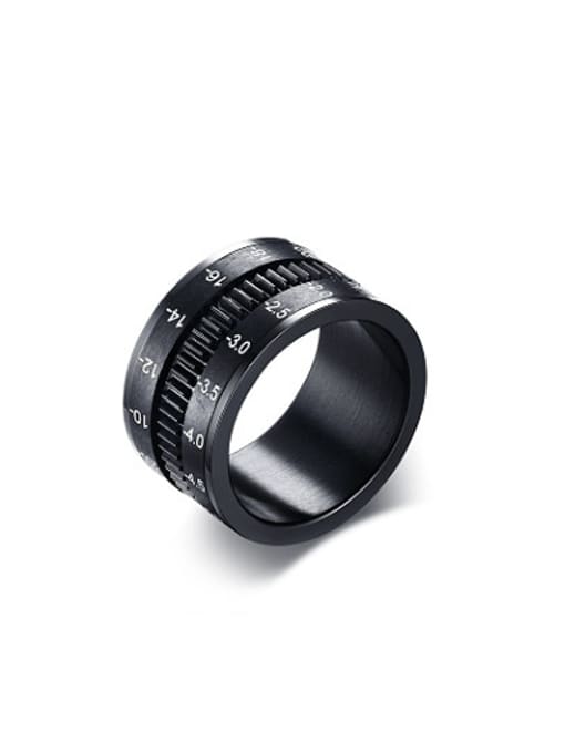CONG Trendy Black Gun Plated Camera Lens Shaped Titanium Ring 0