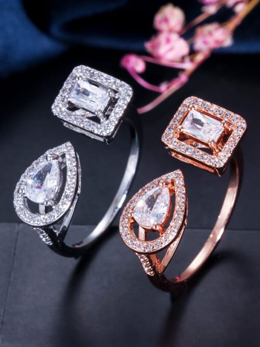 L.WIN Copper With Cubic Zirconia Luxury Water Drop Wedding Free Size  Rings