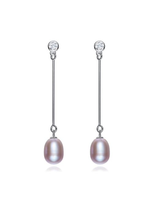 CEIDAI Simple Elegant Freshwater Pearl Zircon Stud Earrings 0