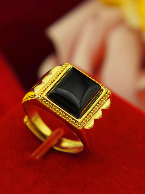 H Men Exquisite Square Shaped Agate Ring