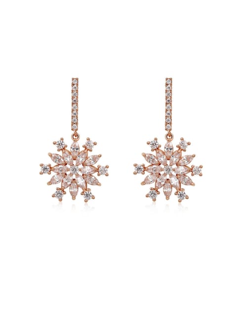 Rose gold and white diamond Copper With Cubic Zirconia Simplistic Flower Drop Earrings