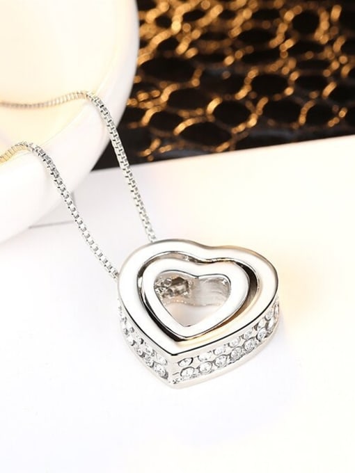 RANSSI Fashion Double Hollow Heart Zirconias Alloy Necklace 3