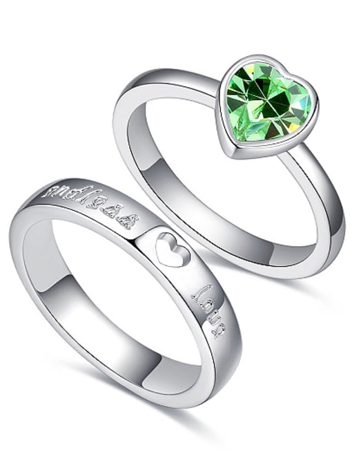 green Simple Heart Swaroski Crystal Alloy Lovers Ring