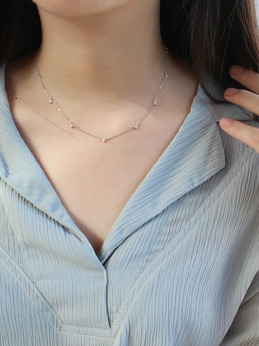 DAKA Simple Tiny Zircon-studded Triangles Silver Necklace 1