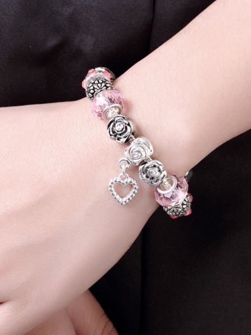 OUXI Retro Decorations Pink Glass Beads Bracelet 1
