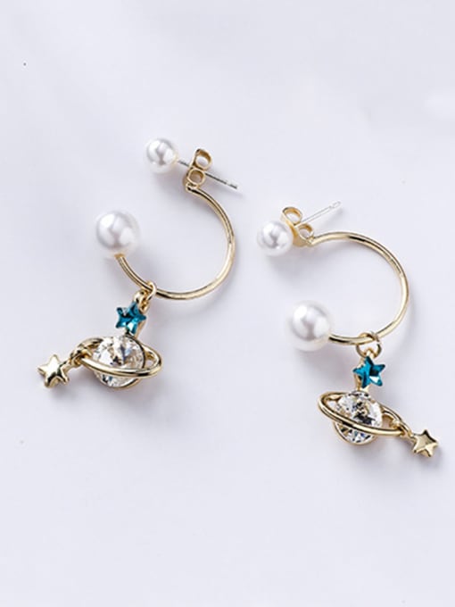 B Blue Alloy With Imitation Gold Plated Fashion Planet Drop Earrings