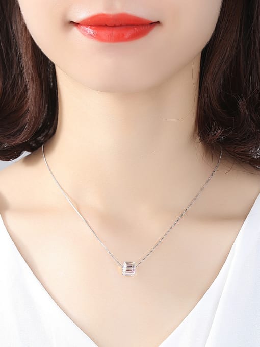 CCUI 925 Sterling Silver With Platinum Plated Simplistic Square Necklaces 1