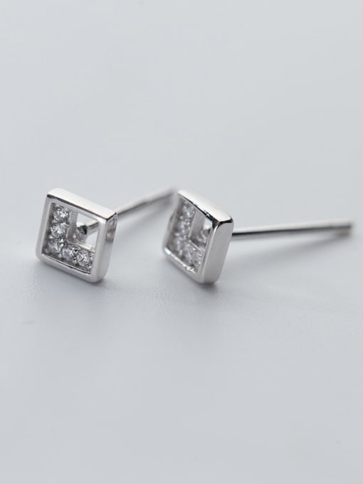 Rosh Personality Square Shaped Rhinestone Silver Stud Earrings 1