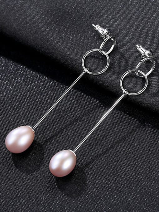 Purple Pure silver double ring design natural pearl earrings