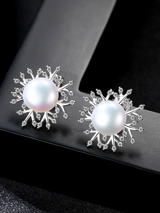 CCUI Pure Silver Freshwater Pearl Flower Branch Earrings 0