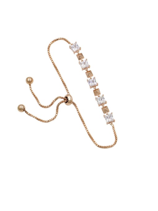 Rose Gold Copper With Cubic Zirconia  Simplistic Square Adjustable Bracelets