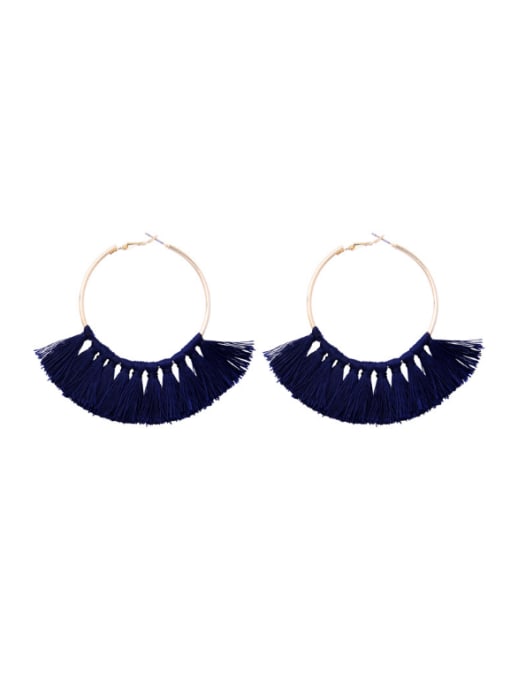 Blue 03 Personality Women Fan-shape Tassel Drop Earrings a
