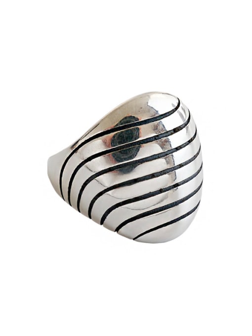DAKA 925 Sterling Silver With Platinum Plated Vintage Geometric Rhombus Stripes Free Size  Rings 0