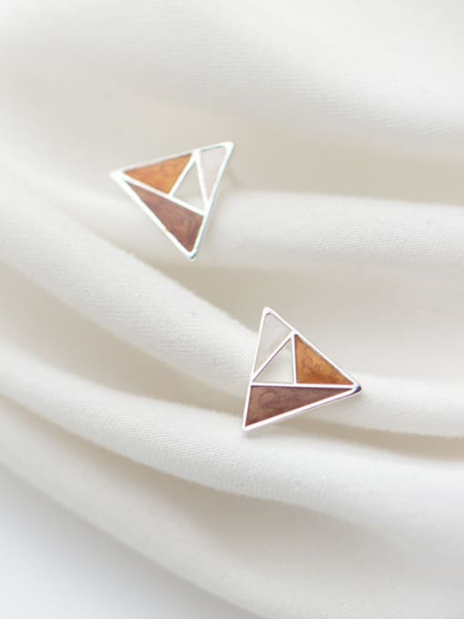 Rosh 925 Sterling Silver With Platinum Plated Simplistic Triangle Stud Earrings 1