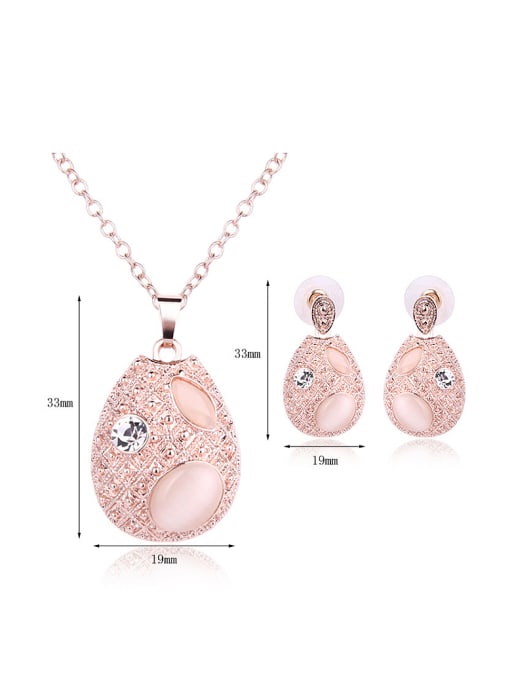 BESTIE Alloy Rose Gold Plated Trendy style Opal and CZ Two Pieces Jewelry Set 2