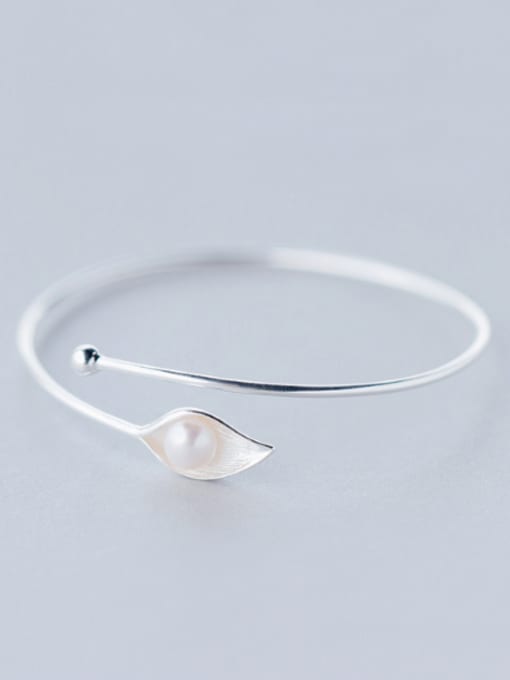 Rosh S925 silver luscious leaves freshwater pearl bangle 0