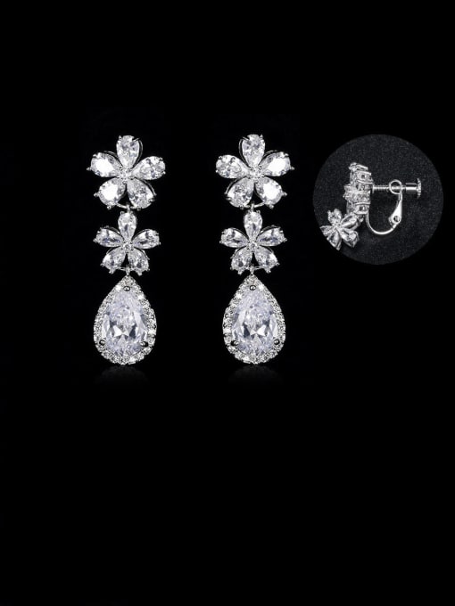 platinum Ear clip Copper With Platinum Plated Delicate Flower Drop Earrings