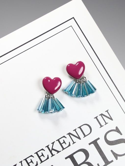 Peng Yuan Personalized Tiny Heart Blue Rhinestones 925 Silver Stud Earrings 2